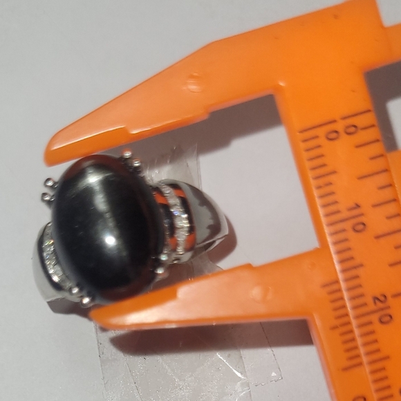 Ring 8 carat Black Tourmaline and Diamond Sterling Silver sz 10 - Picture 6 of 7